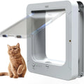 Battery-powered pet door with remote control for cats and small dogs