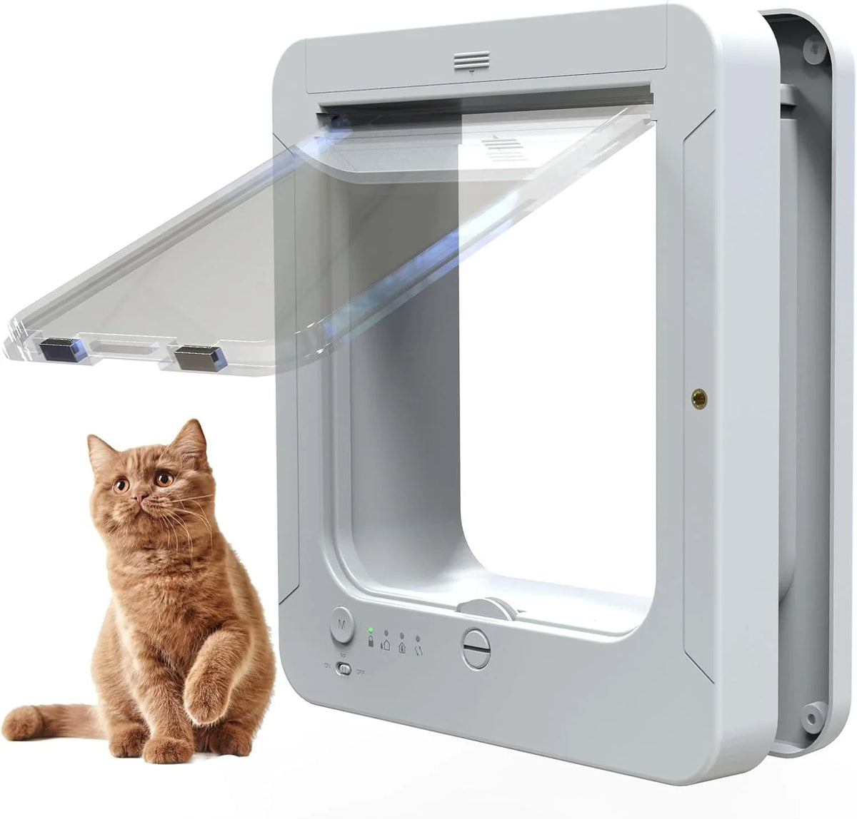Battery-powered pet door with remote control for cats and small dogs