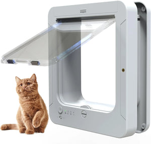 Battery-powered pet door with remote control for cats and small dogs