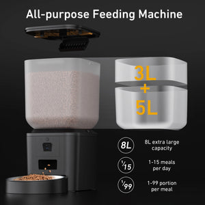 Smart pet feeder with built-in camera, 8L capacity for cats and dogs