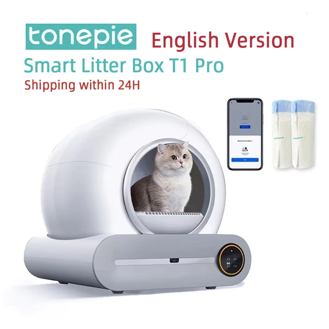 Tonepie 65L self-cleaning smart cat litter box with app control