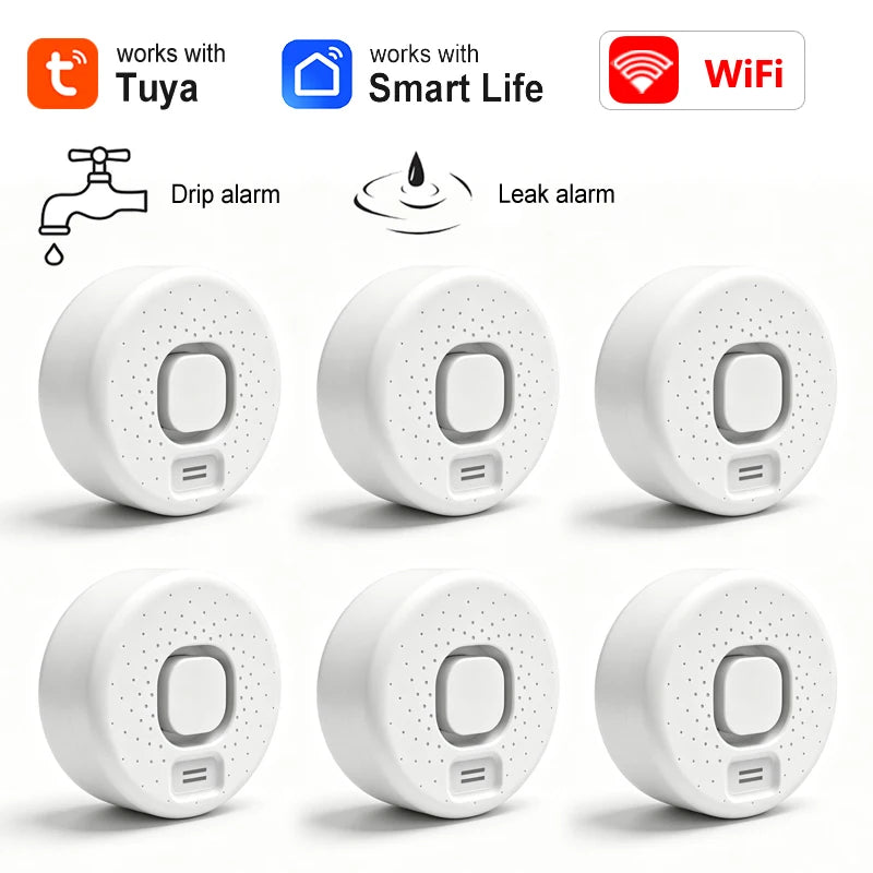 Tuya WiFi Water Leakage Detector Smart Life Drip Sensor High Decibel Sound Alarm Kitchen Bathroom Flood Leak APP Remote Alert