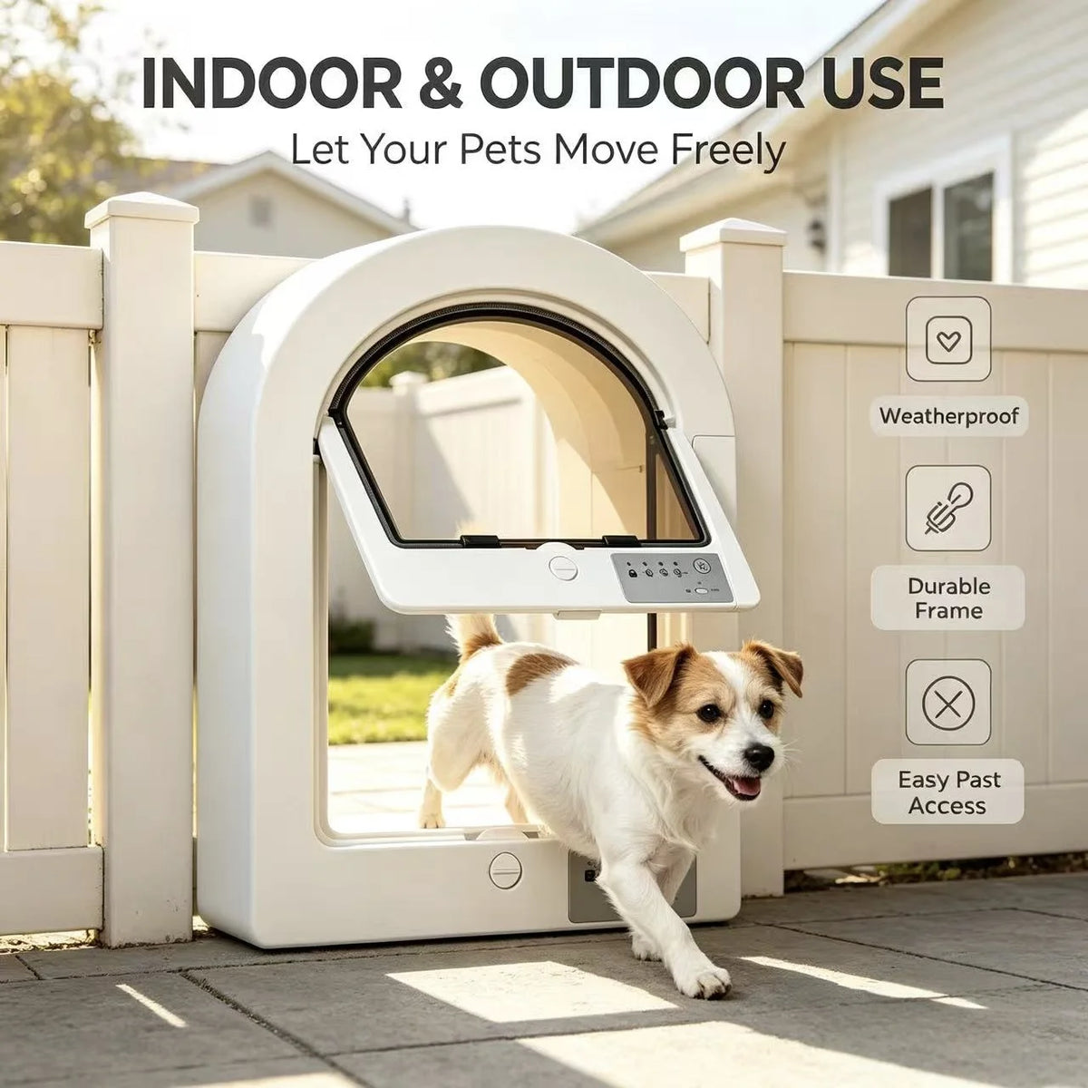 RFID smart pet door with 4-way lock control for cats and small dogs