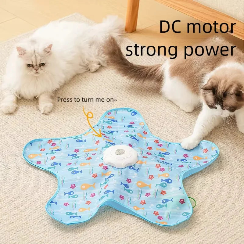 Interactive cat hunting mat with rotating teaser toy
