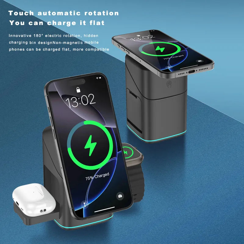 3 in 1 Magnetic Wireless Charger Fast Charger Intelligent Fast Charging for Samsung iPhone 12-16 HUAWEI iWatch AirPods